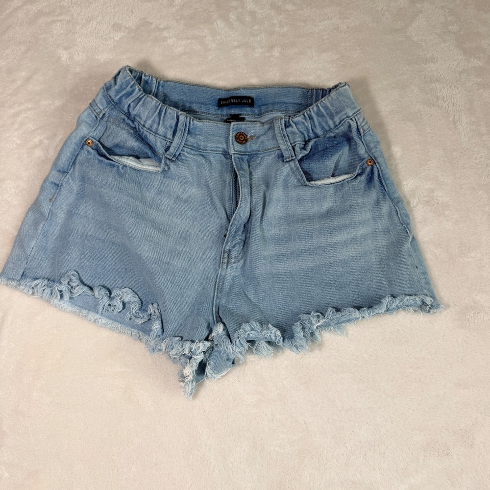 Sincerely Jules Frayed Hem Denim Shorts Womens 9/29 Light Wash Festival Boho